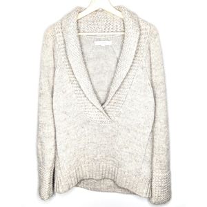 Loft Oatmeal Chunky Cowl V-Neck Sweater - L